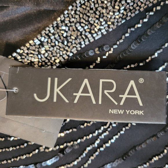 J Kara Faux Wrap Black Beaded Dress - Picture 11 of 14